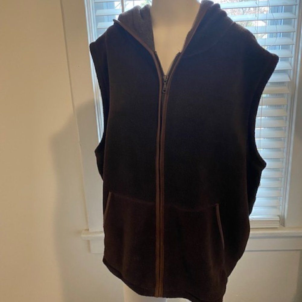 Lauren Ralph Laure Brown Fleece Hoodie with Faux Leather trim vest, size 2X